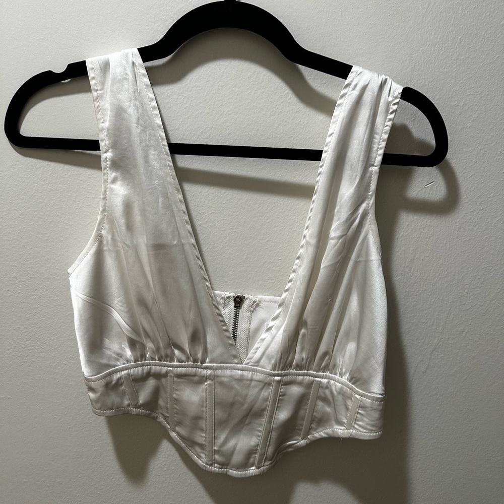 Misguided white satin corset blouse